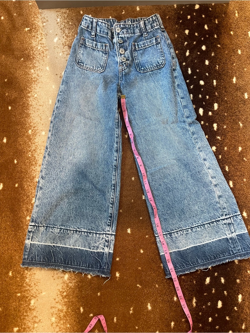 GAP Girls Light Blue Wide-Leg Ankle Length High-Rise Jeans with Patch Pockets